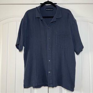 Abercrombie Blue Short Sleeve Button Down Shirt Size XL 100% Cotton Beach Resort